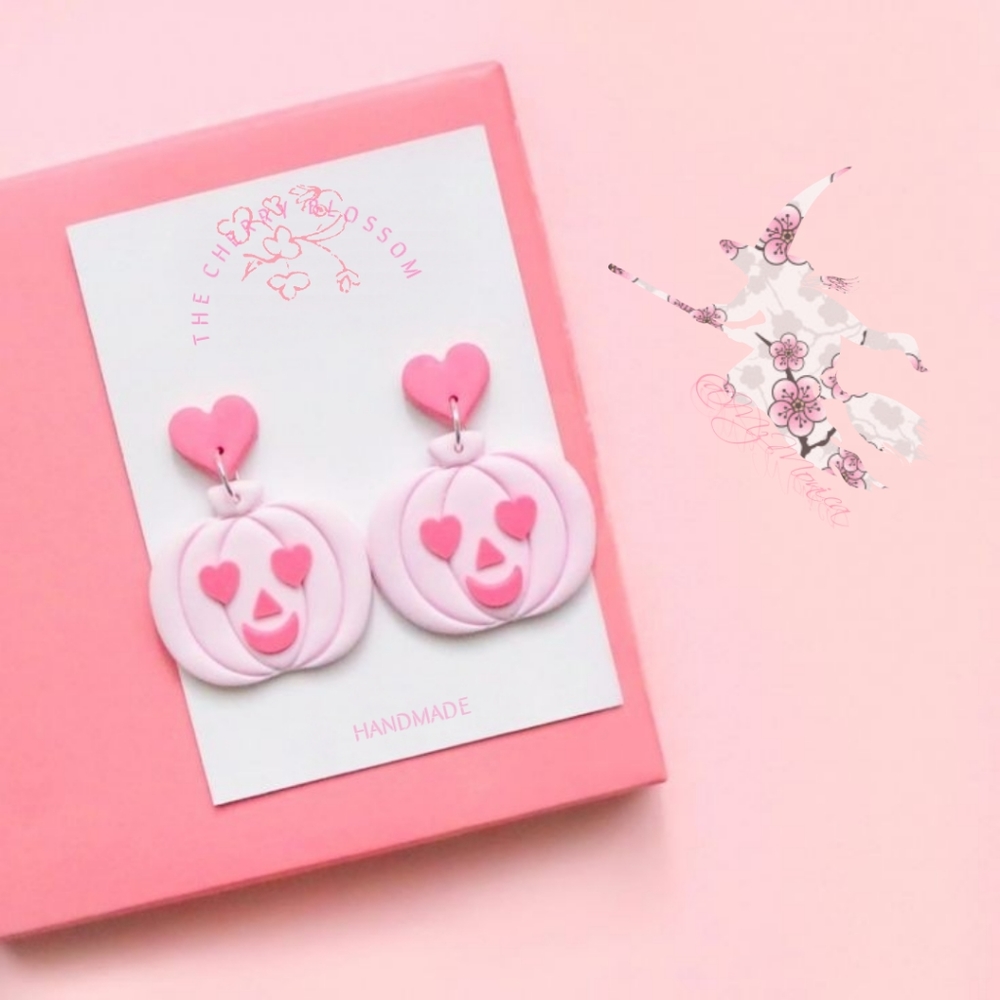 Adorable HANDMADE Pink Pumpkin Jack-o'-lantern Earrings!